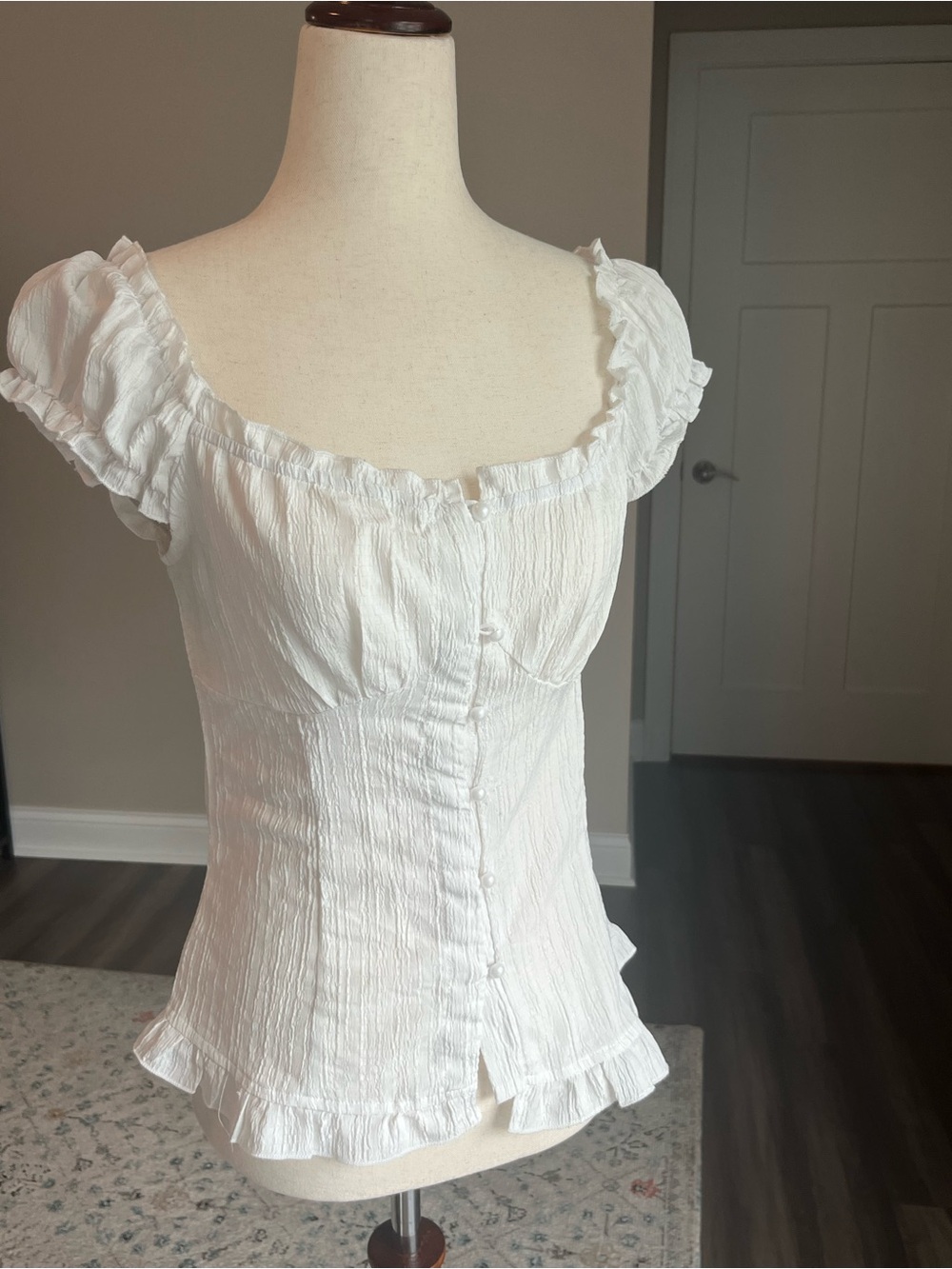 Coquette Girl White Feminine Ruffled Button-Front Top